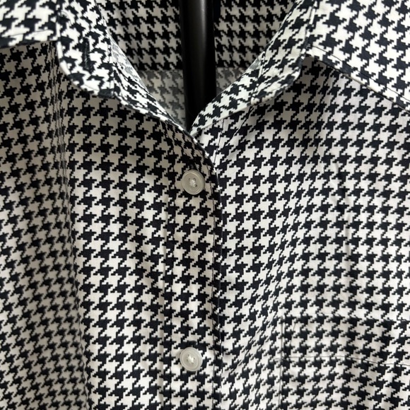 Land’s End Black/White Houndstooth Button-Up Women’s Size 14 Shirt Rolled Sleeve - Picture 4 of 9